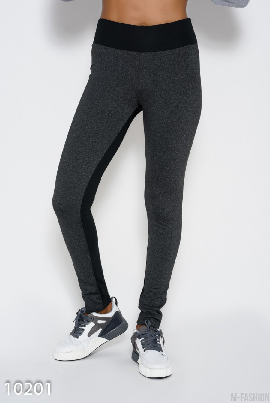 Черно-серые спортивные штаны с эластичной резинкой на поясе- Фото 2