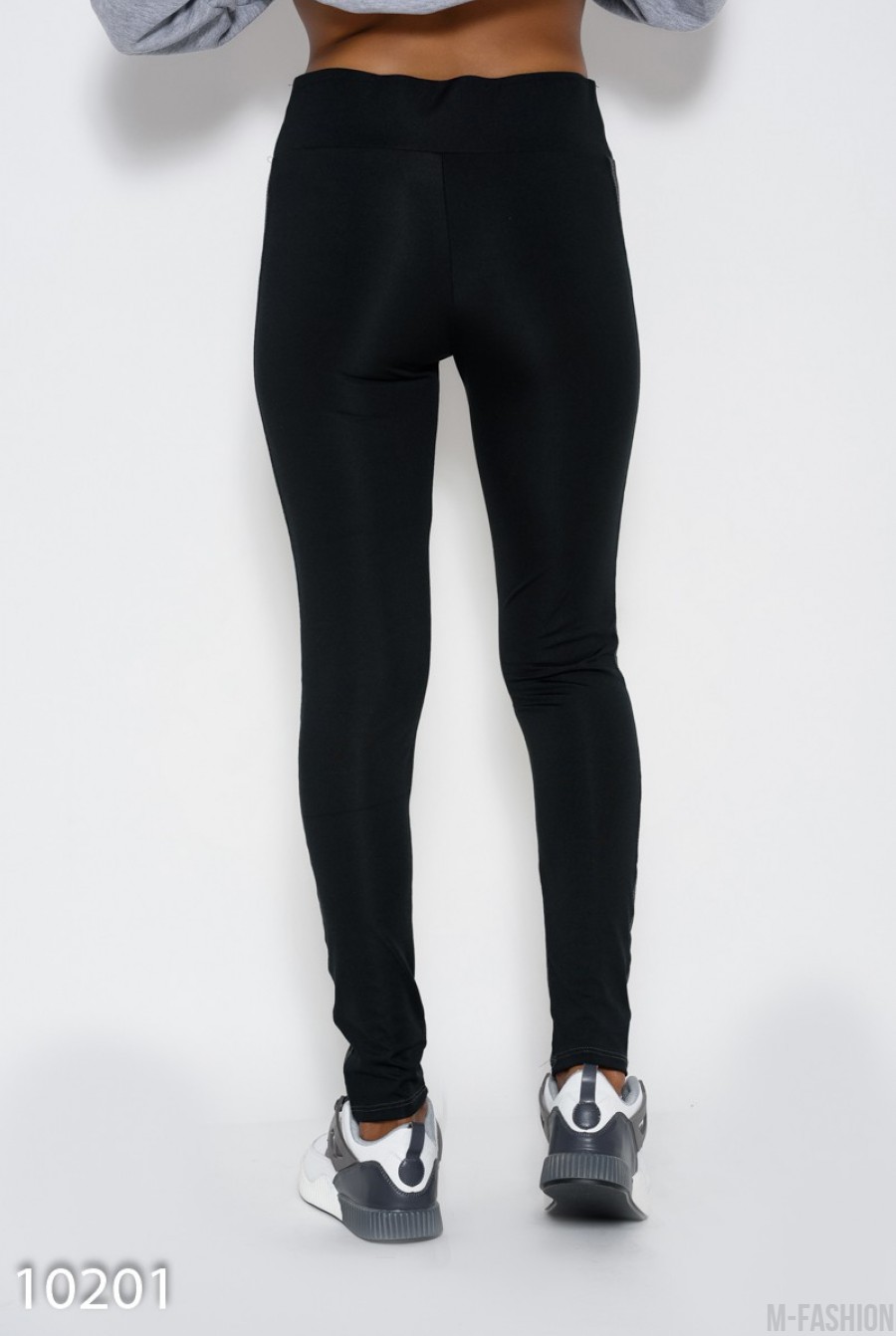 Черно-серые спортивные штаны с эластичной резинкой на поясе- Фото 3