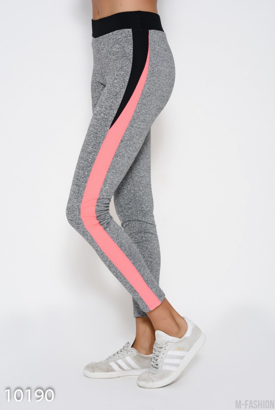 Серые эластичные спортивные штаны с розовыми вставками- Фото 2