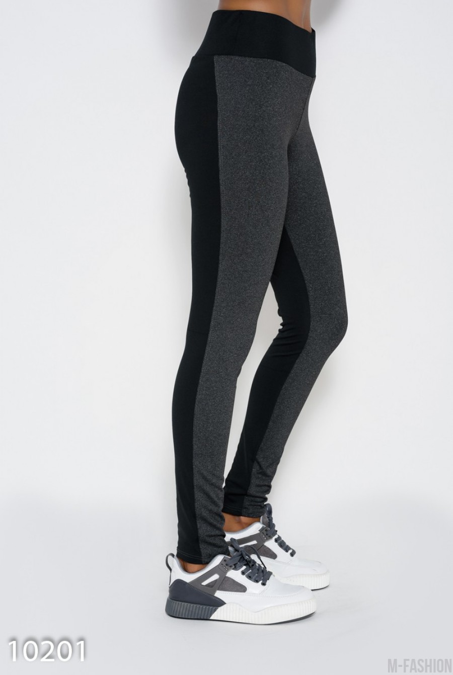 Черно-серые спортивные штаны с эластичной резинкой на поясе - Фото 1