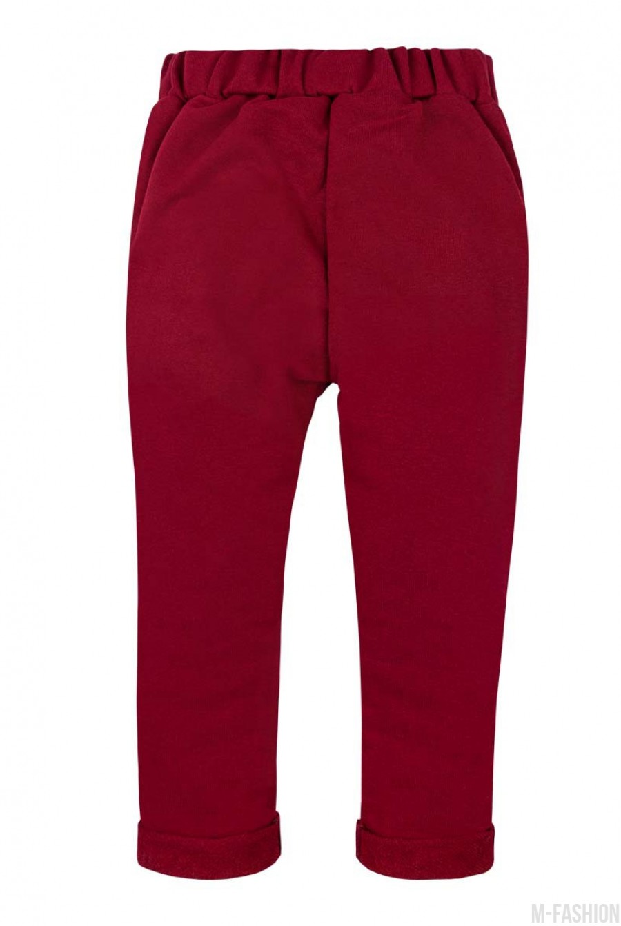Красные штаны из футера на резинке, с карманами и подворотами- Фото 4