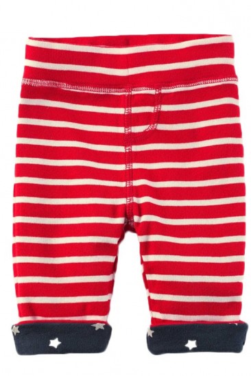 Красные котоновые штаны в полоску и подворотами