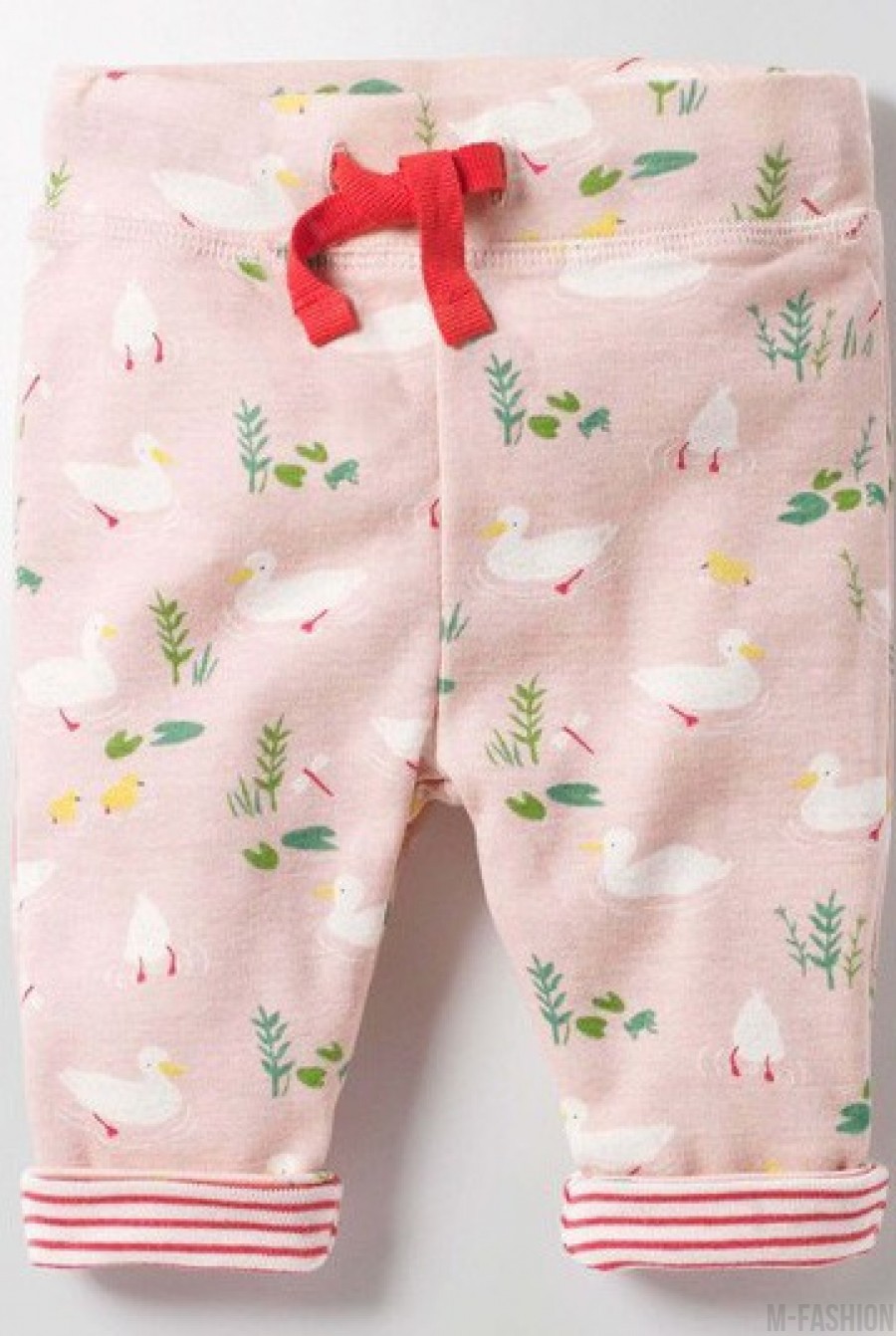 Хлопковые розовые штаны с подворотами, карманом и завязкой на поясе - Фото 1