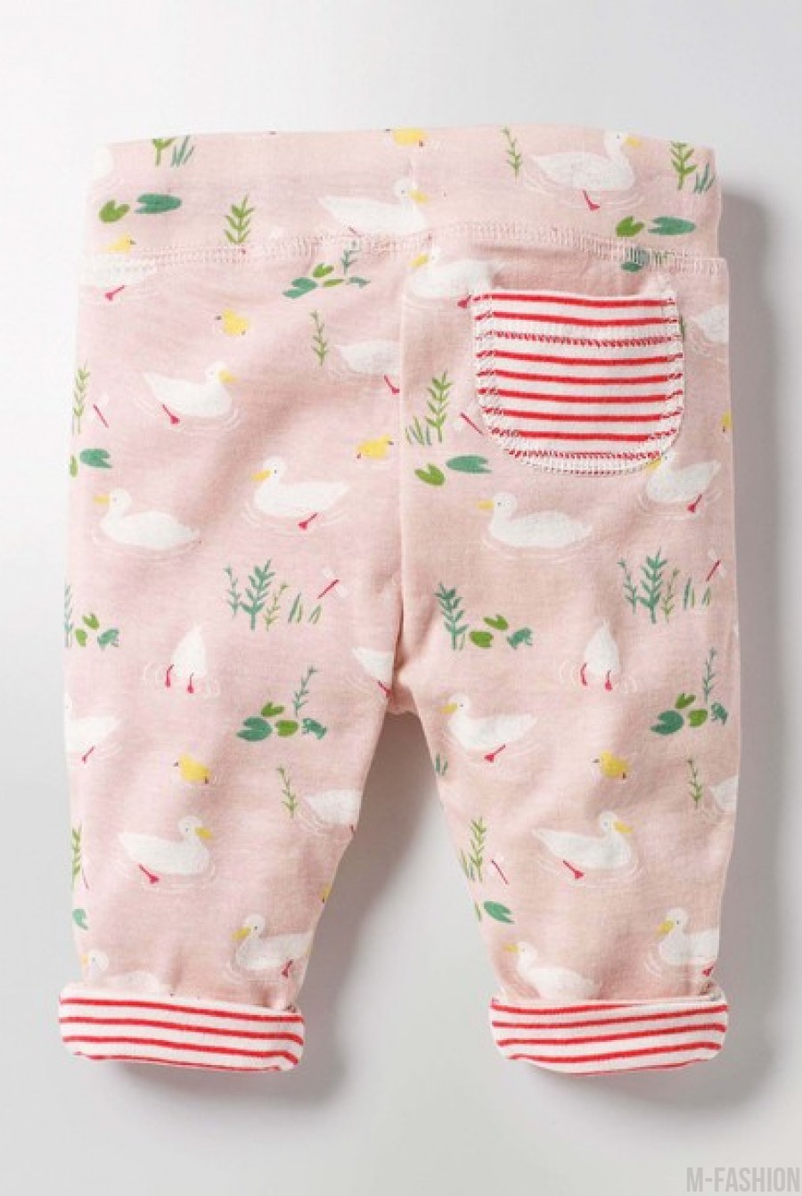 Хлопковые розовые штаны с подворотами, карманом и завязкой на поясе- Фото 2