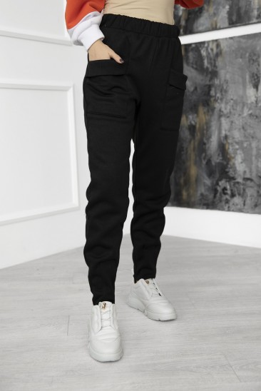 Черные утепленные флисом брюки с карманами