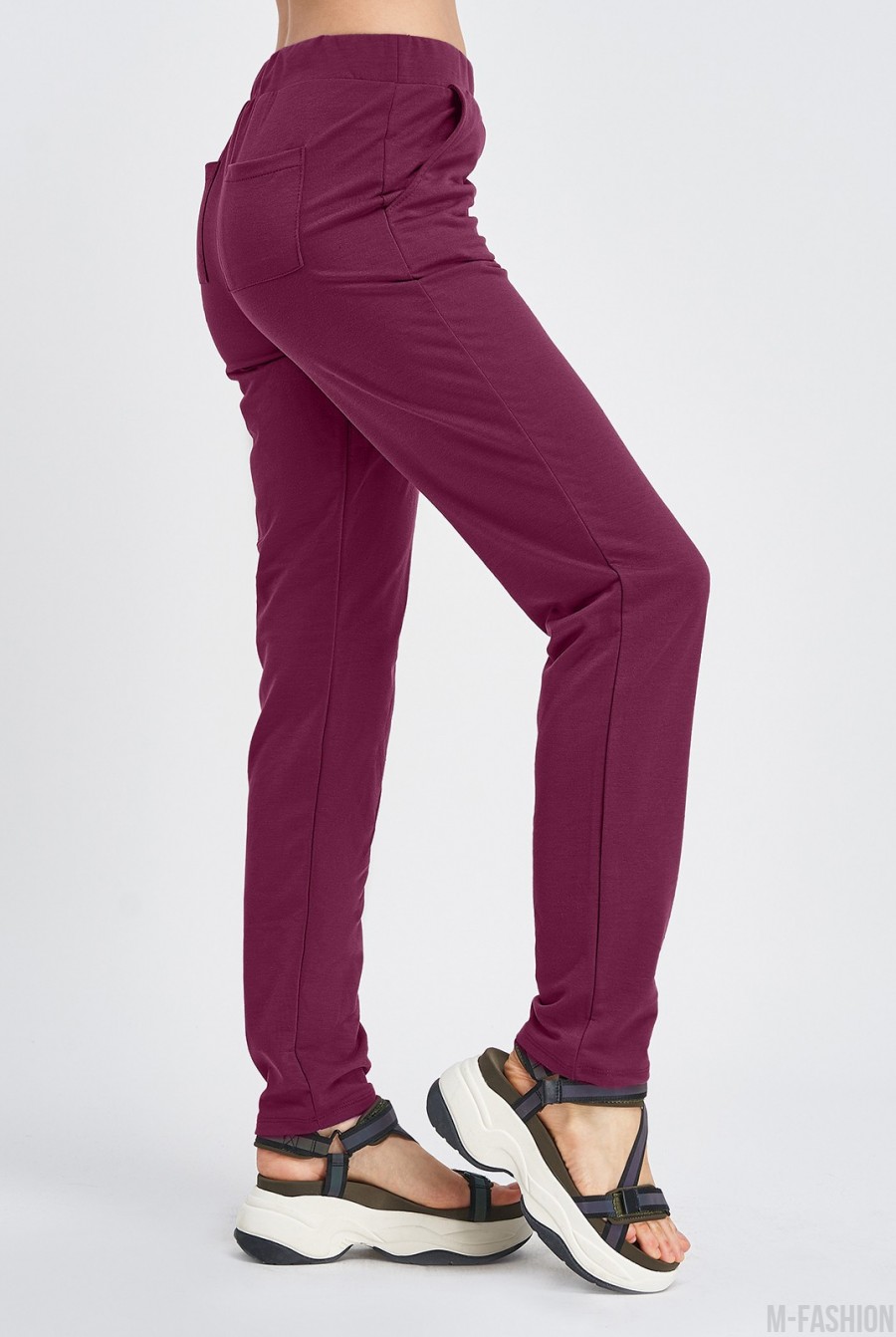 Бордовые трикотажные штаны с карманами- Фото 3