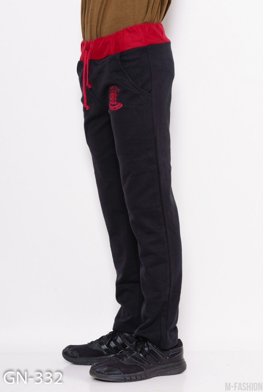 Черно-бордовые трикотажные спортивные штаны с аппликацией- Фото 2