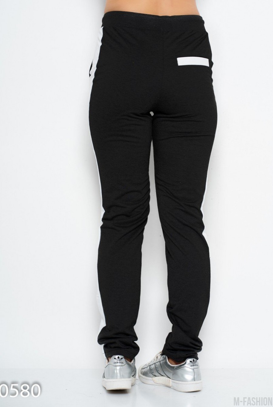 Черные трикотажные спортивные штаны с вставками- Фото 2