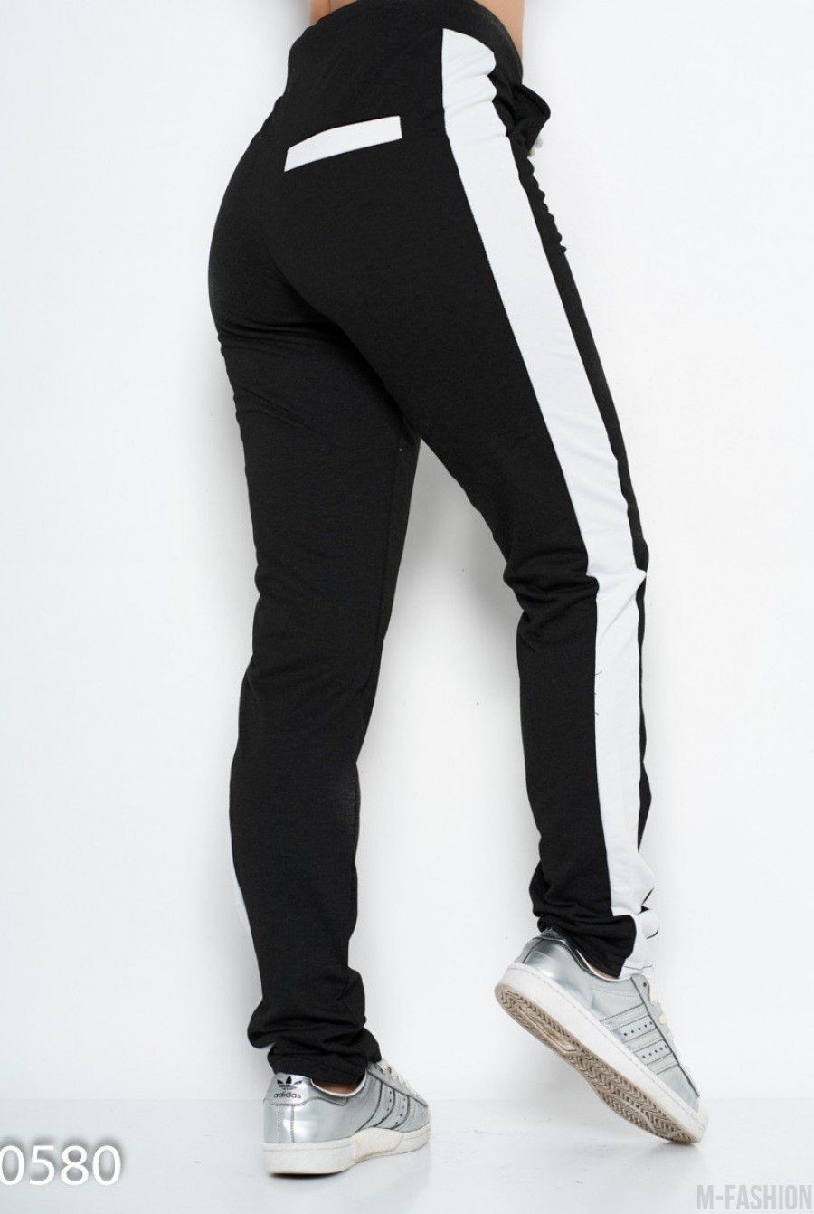 Черные трикотажные спортивные штаны с вставками- Фото 3