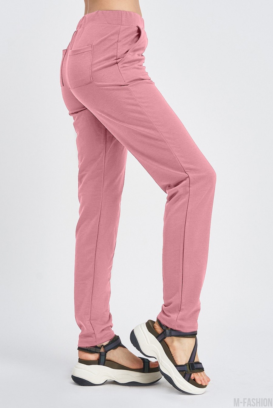Розовые трикотажные штаны с карманами- Фото 2