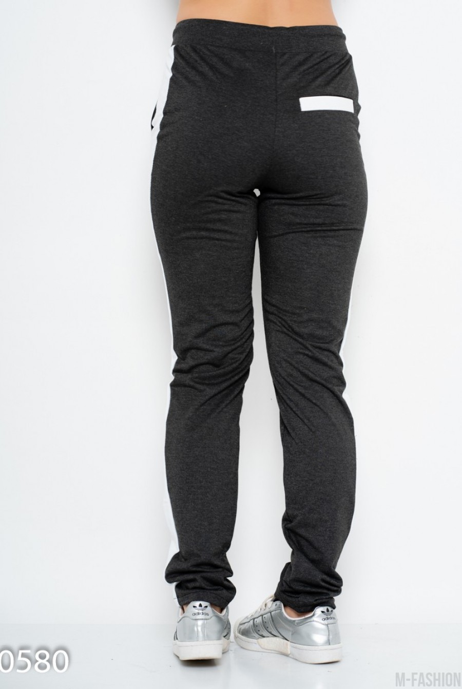 Темно-серые трикотажные спортивные штаны с вставками- Фото 3