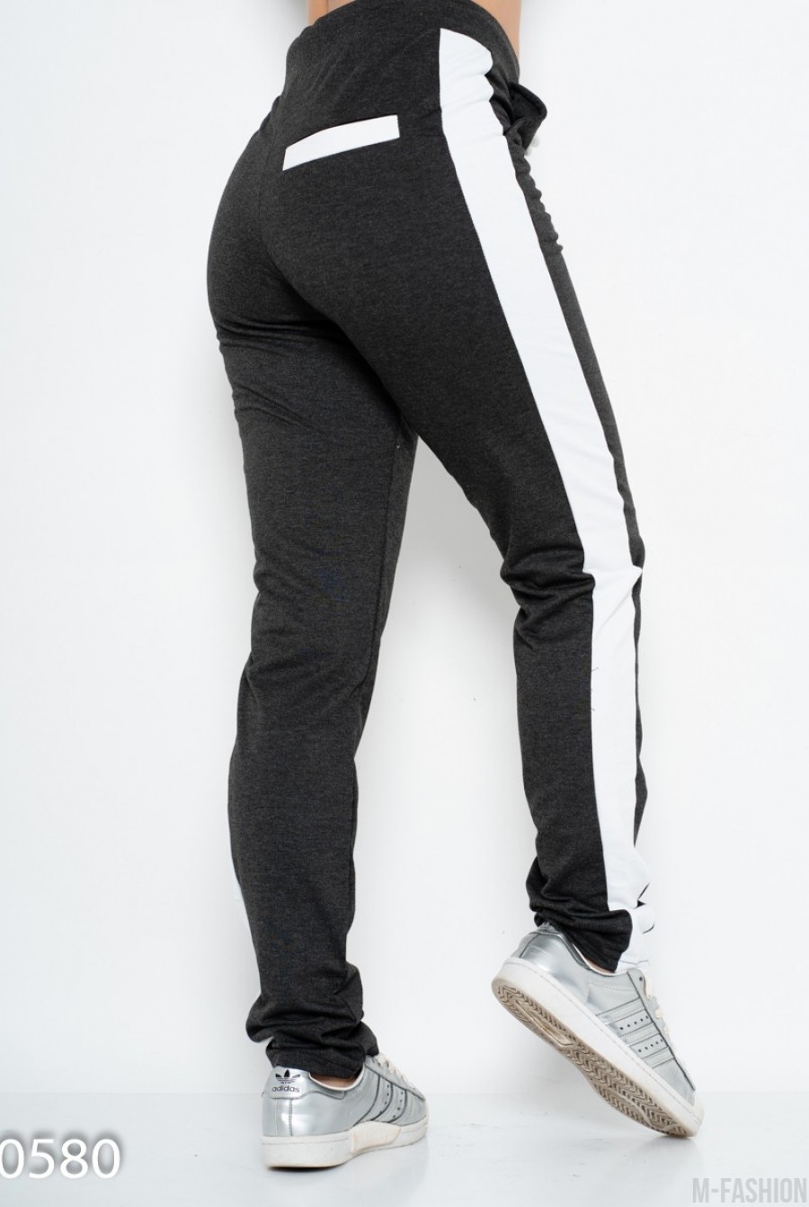 Темно-серые трикотажные спортивные штаны с вставками- Фото 5