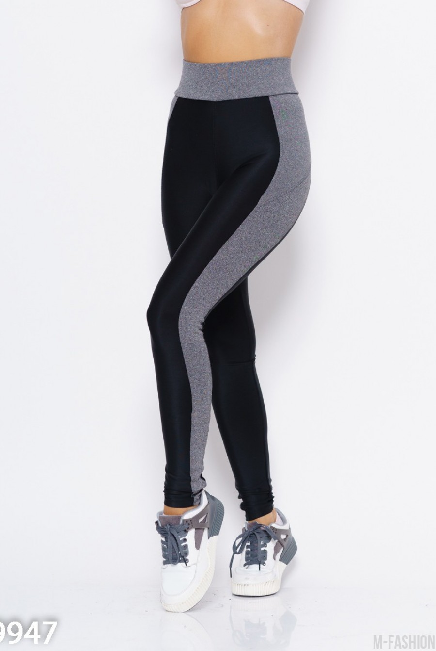Черно-серые спортивные штаны для фитнеса- Фото 2