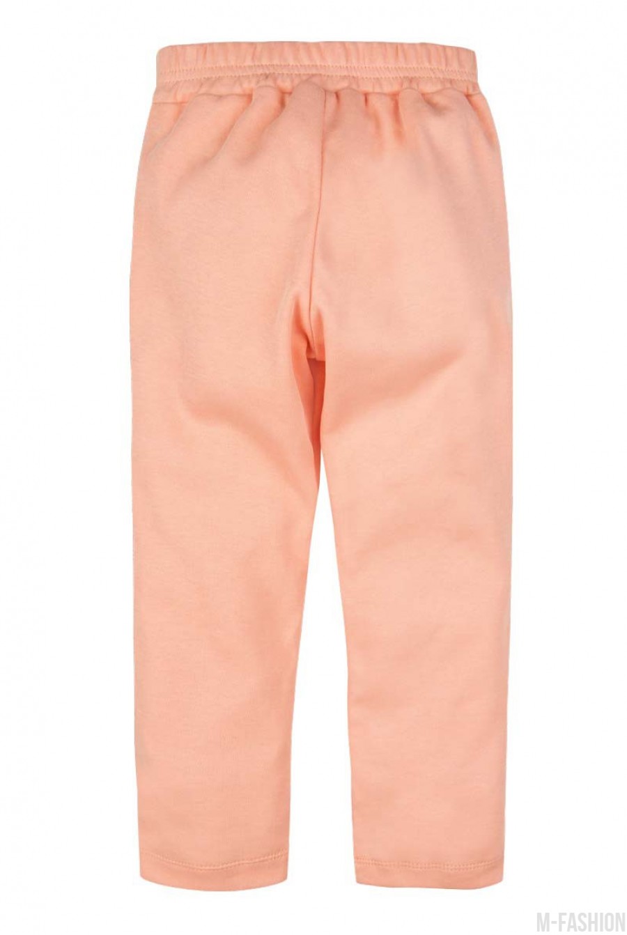 Персиковые трикотажные штаны с принтом- Фото 3