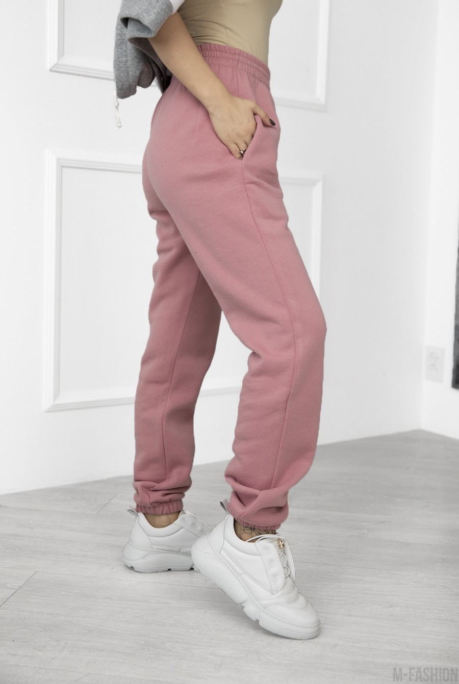 Розовые брюки-джоггеры на флисе- Фото 2