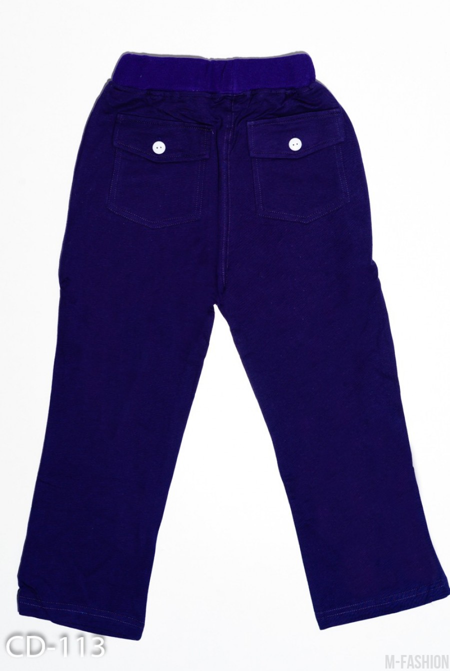 Синие трикотажные спортивные штаны с принтом и эластичным поясом- Фото 2