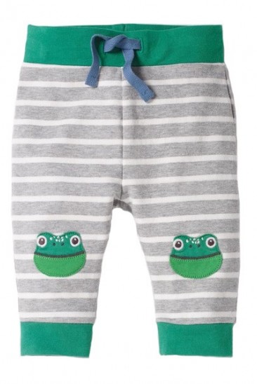 Хлопковые серо-зеленые штаны аппликациями на коленях