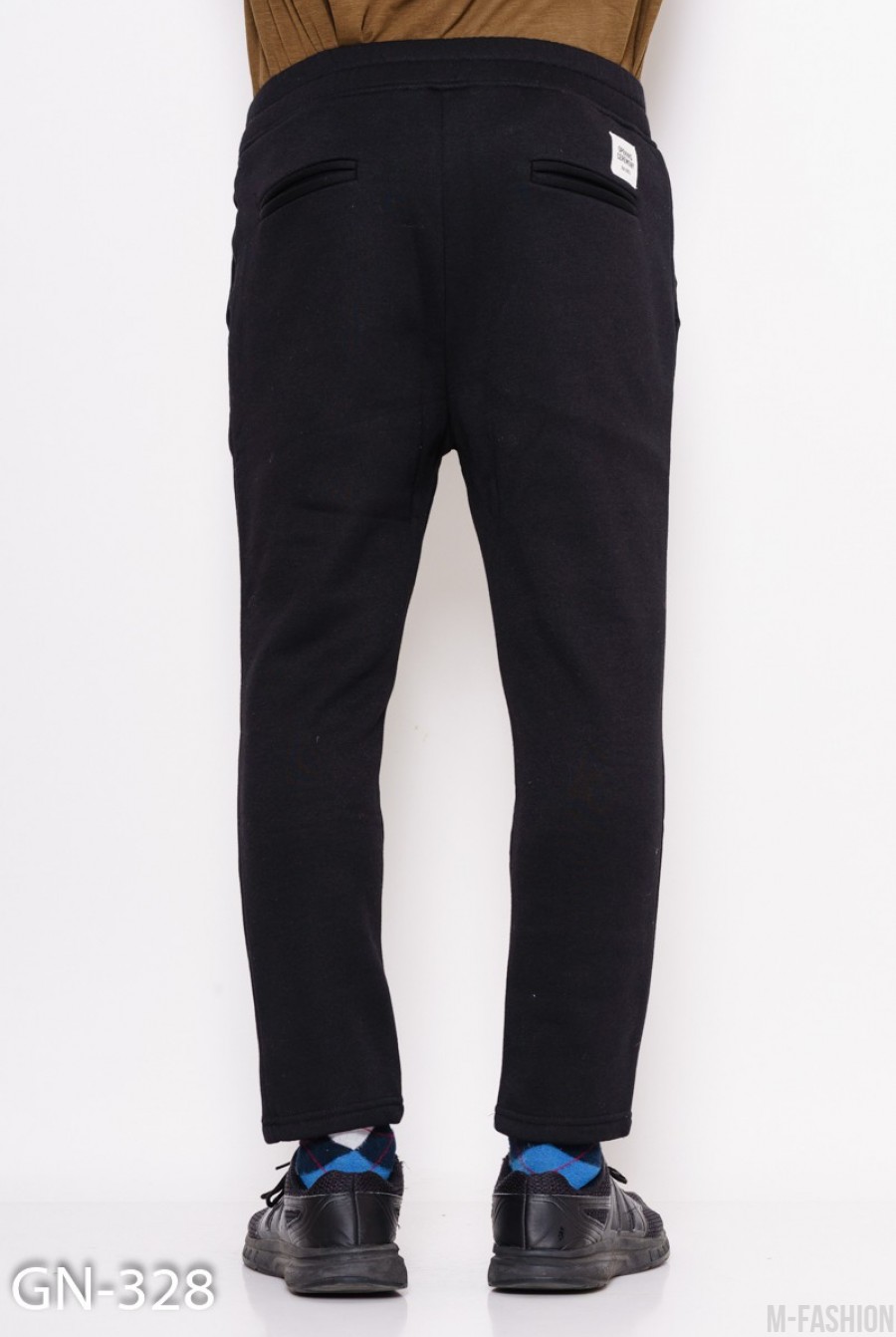 Черные трикотажные штаны на флисе- Фото 5