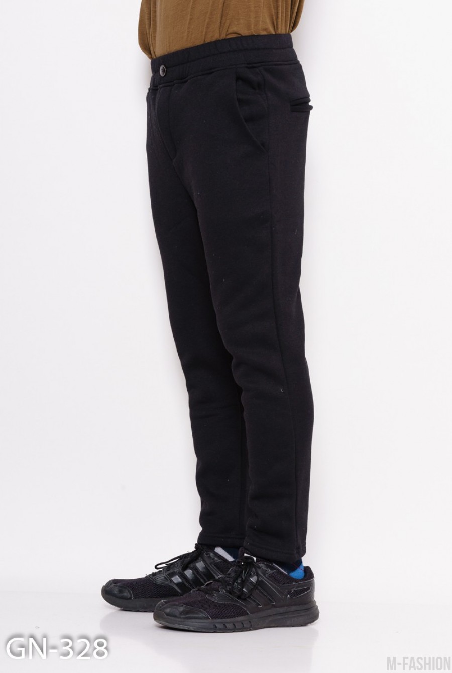 Черные трикотажные штаны на флисе- Фото 3