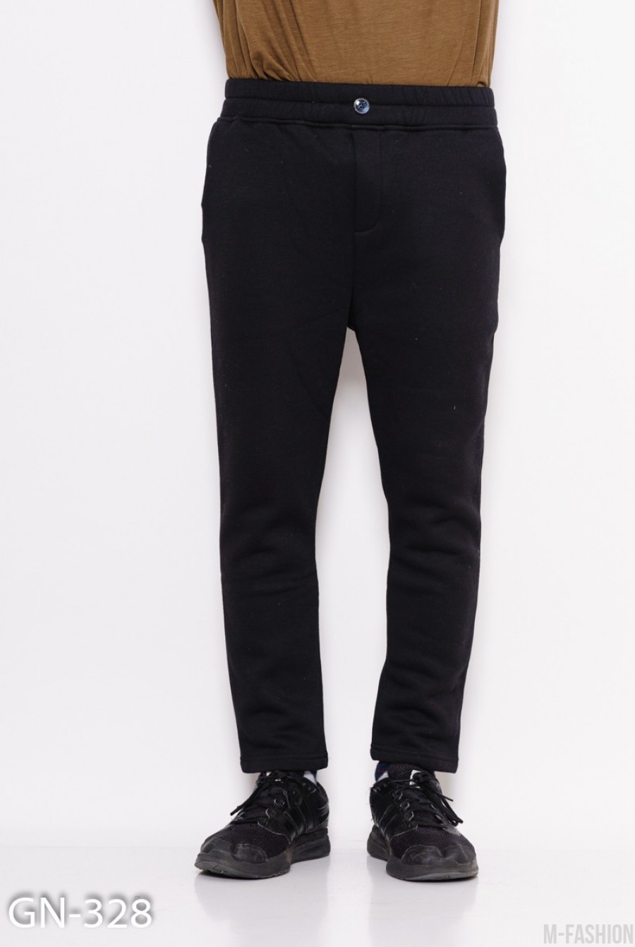 Черные трикотажные штаны на флисе - Фото 1