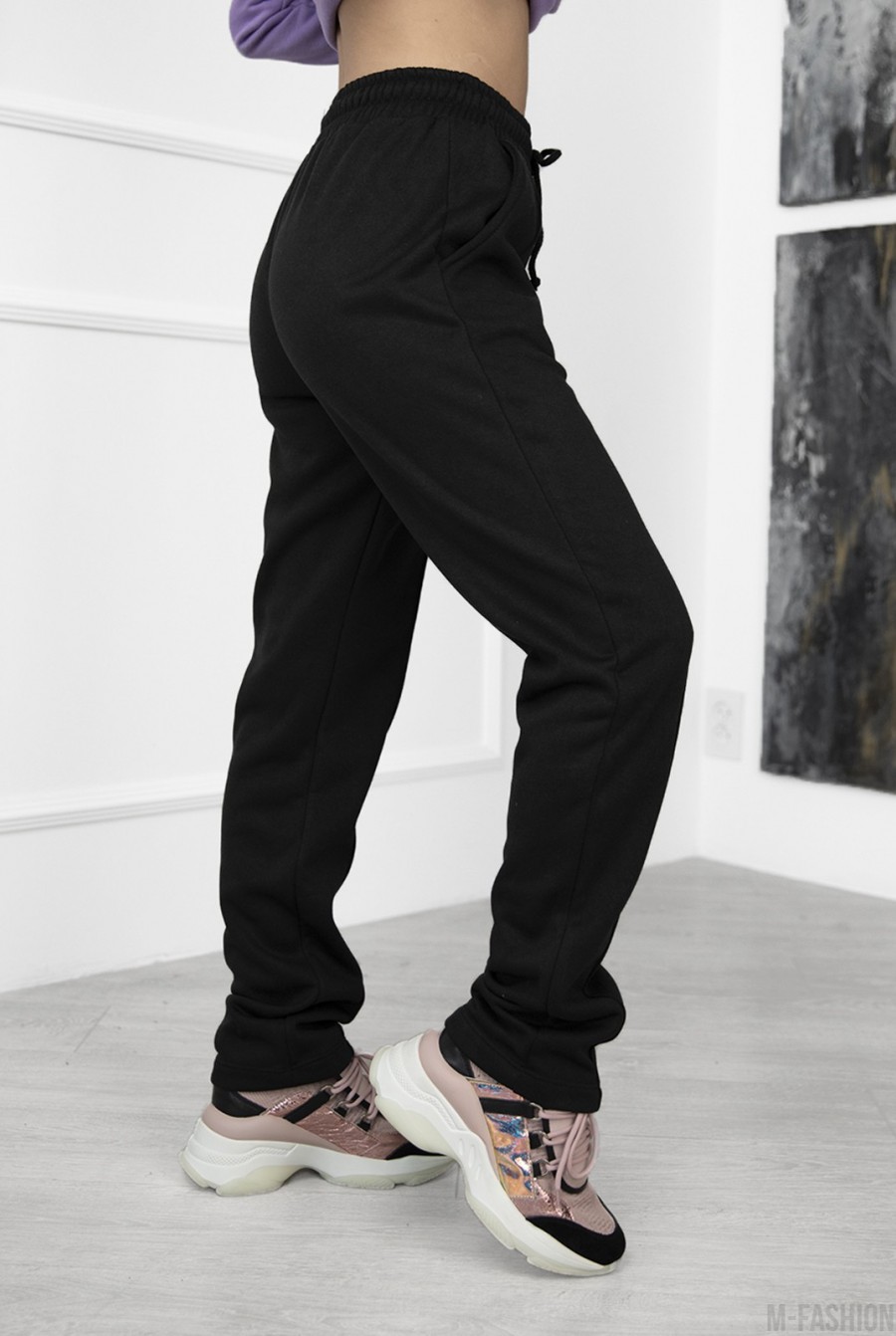 Черные утепленные штаны со стрелками- Фото 2