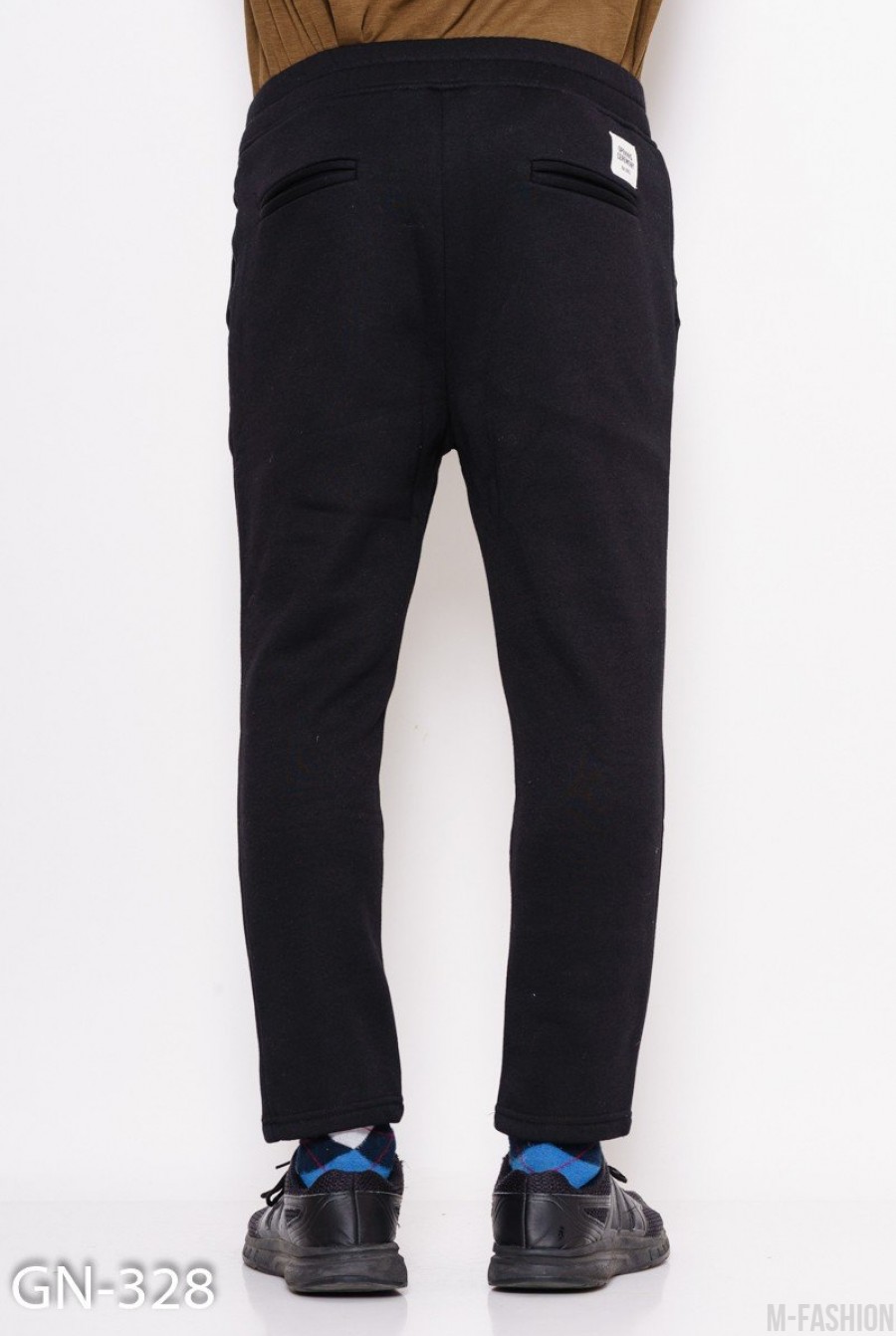 Черные трикотажные штаны на флисе- Фото 4