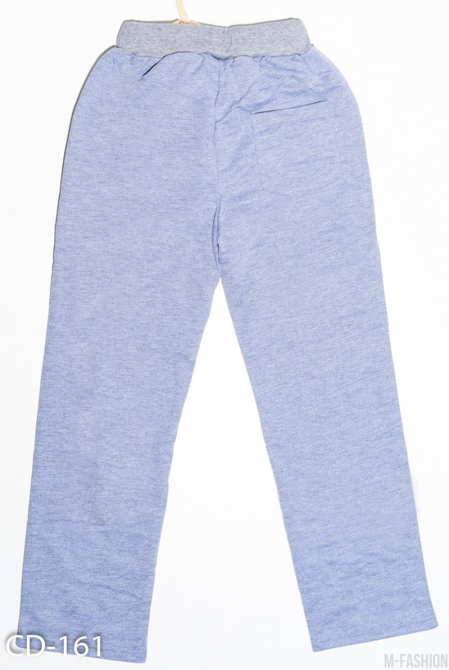 Серые трикотажные штаны с принтом на накладных карманах- Фото 2