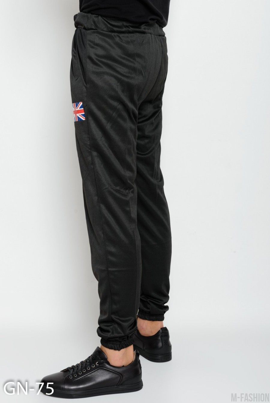 Черные тонкие спортивные штаны с тремя карманами и принтом- Фото 2