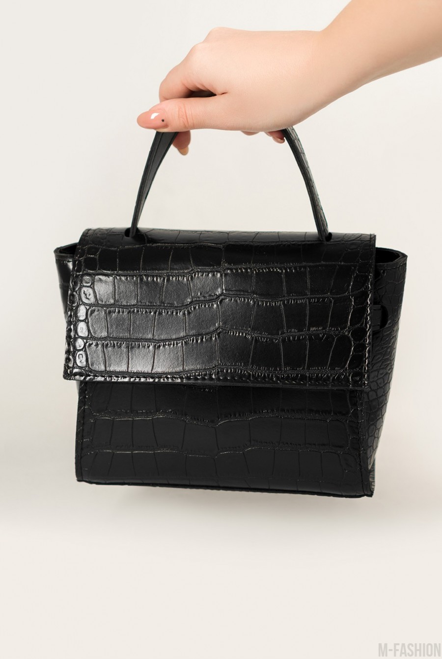 Черная сумка-чемоданчик из фактурной эко-кожи- Фото 4