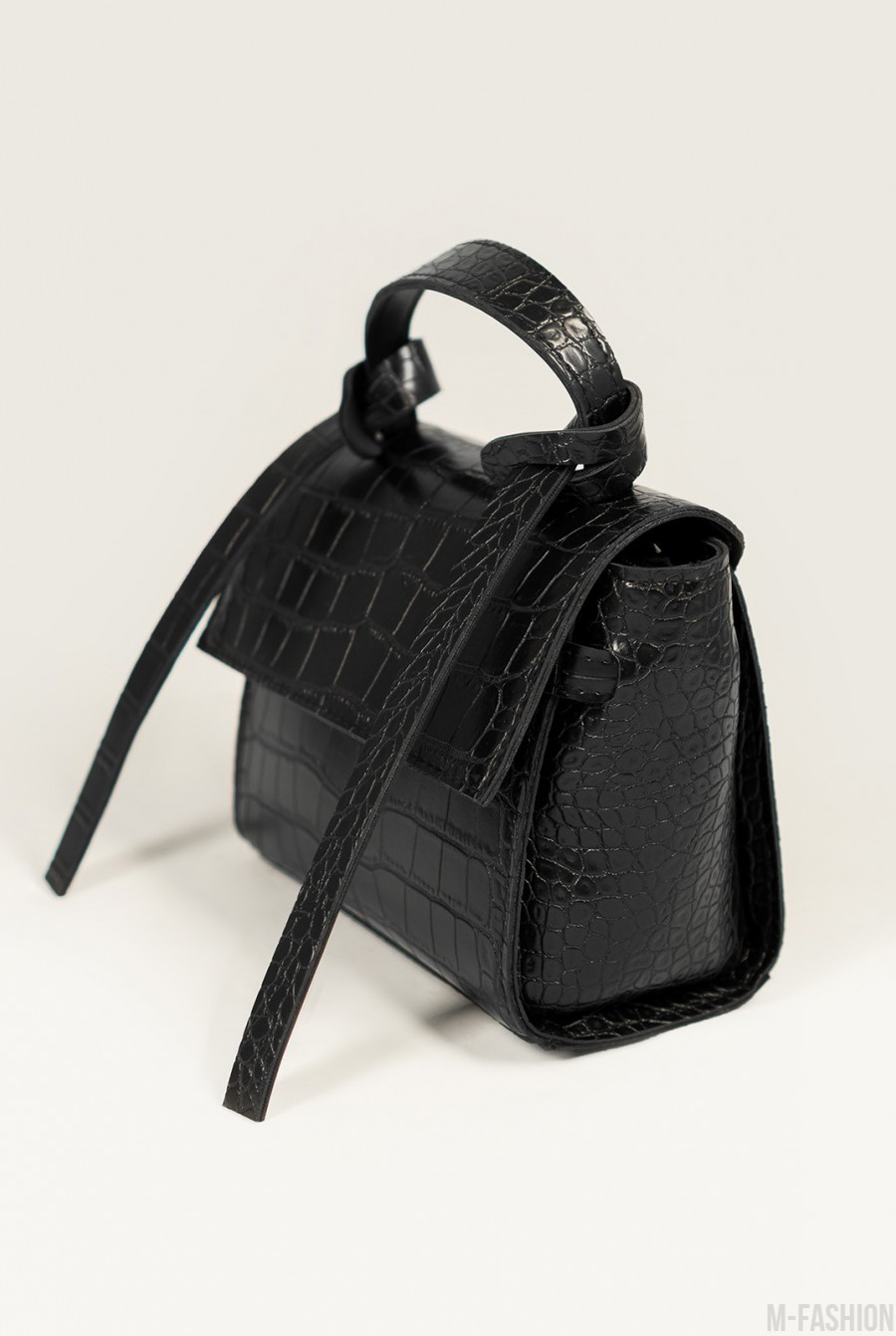 Черная сумка-чемоданчик из фактурной эко-кожи- Фото 2