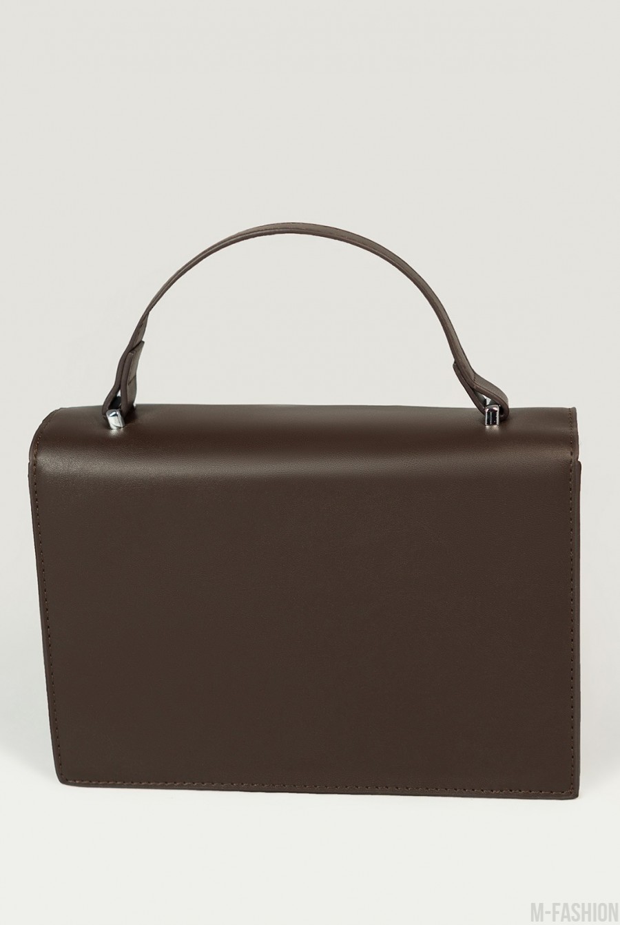 Коричневая каркасная прямоугольная сумка с металлическим декором- Фото 3