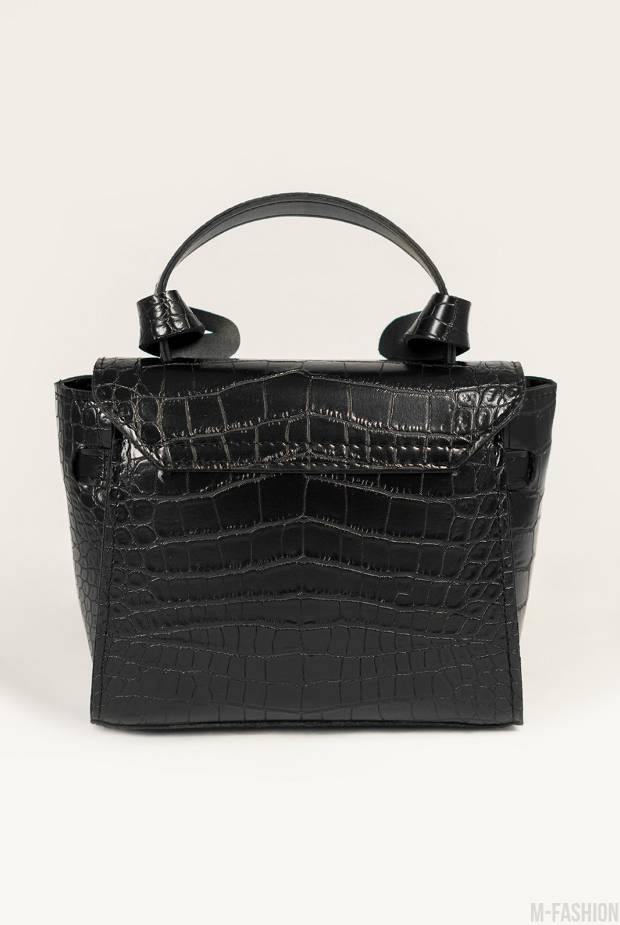 Черная сумка-чемоданчик из фактурной эко-кожи- Фото 3