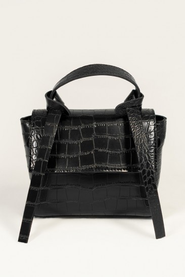 Черная сумка-чемоданчик из фактурной эко-кожи