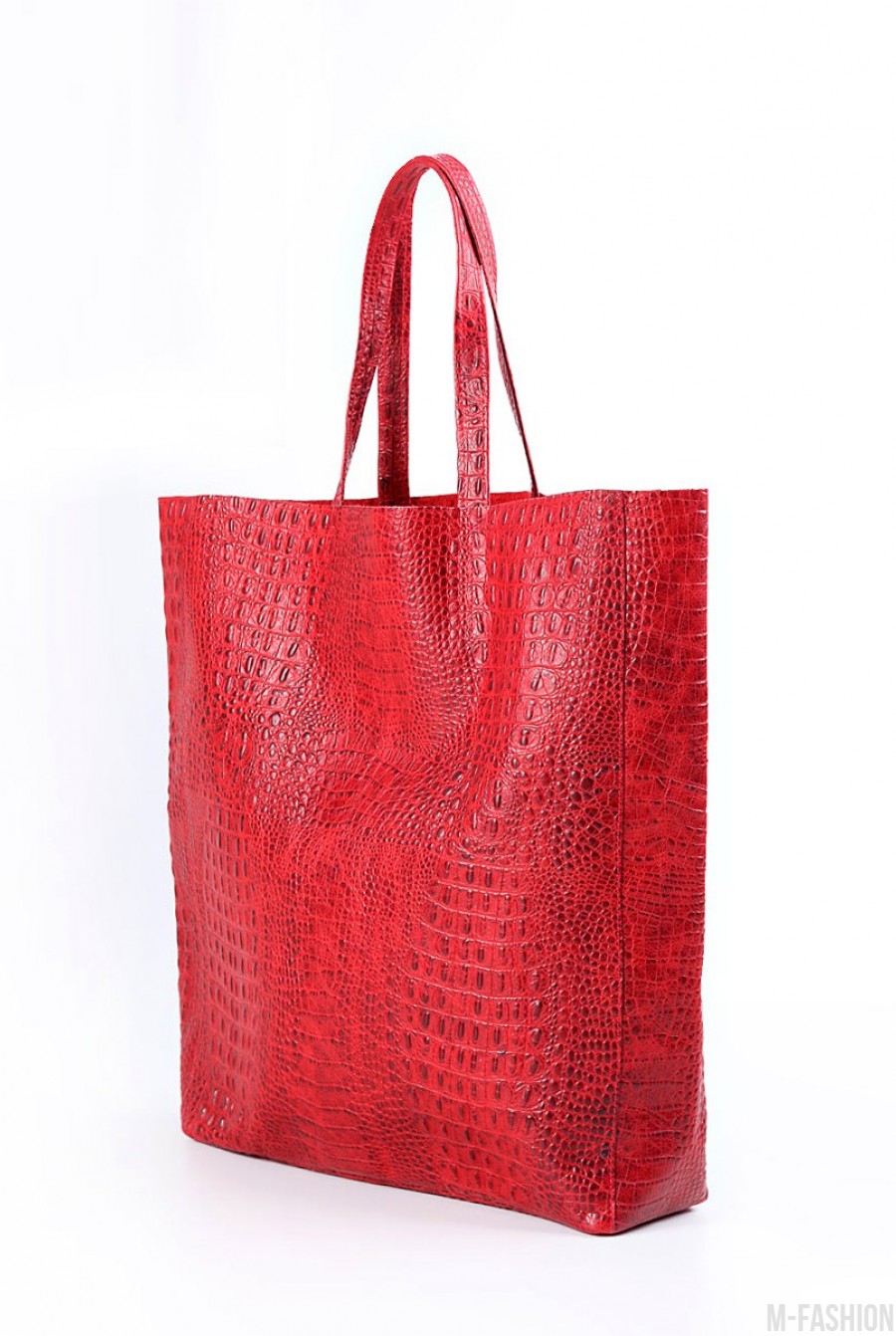 Кожаная красная сумка City с трендовым принтом под рептилию- Фото 2