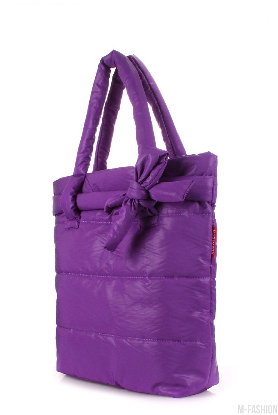 Дутая фиолетовая сумка с украшением бантом- Фото 2