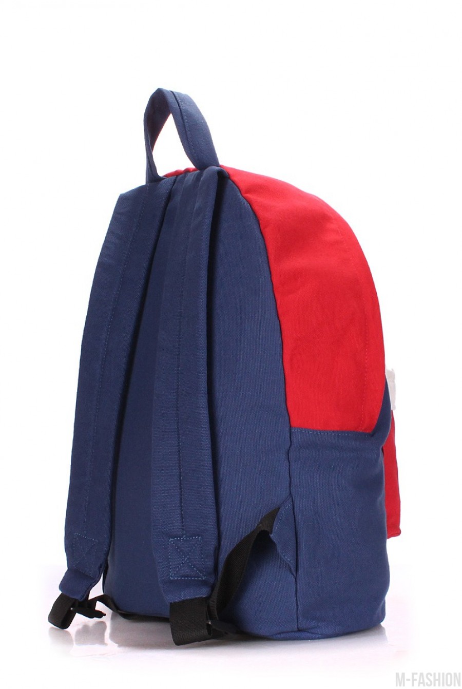Синий рюкзак из хлопка с ярко-красным накладным карманом- Фото 3