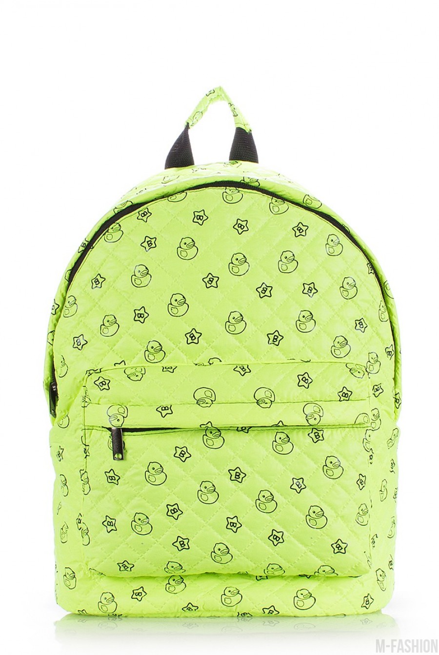 Зеленый мини-рюкзак из ткани с модным и ярким принтом - Фото 1