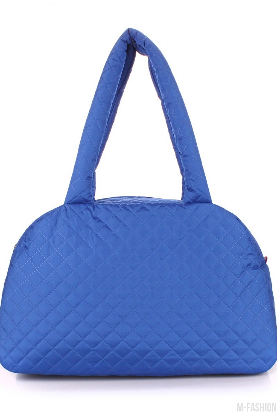 Стеганая сумка-саквояж в сине-матовом цвете - Фото 1