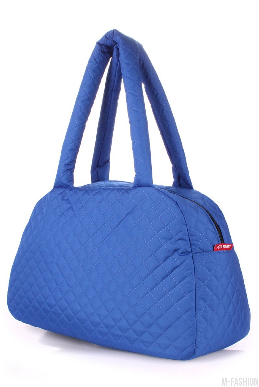 Стеганая сумка-саквояж в сине-матовом цвете- Фото 2