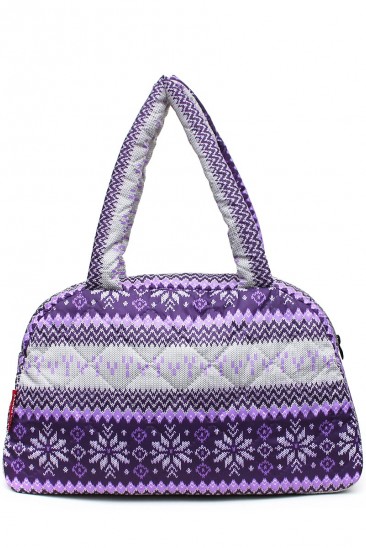 Фиолетовая сумка-саквояж из болоньи с северным орнаментом