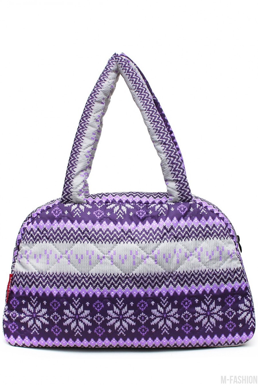 Фиолетовая сумка-саквояж из болоньи с северным орнаментом - Фото 1