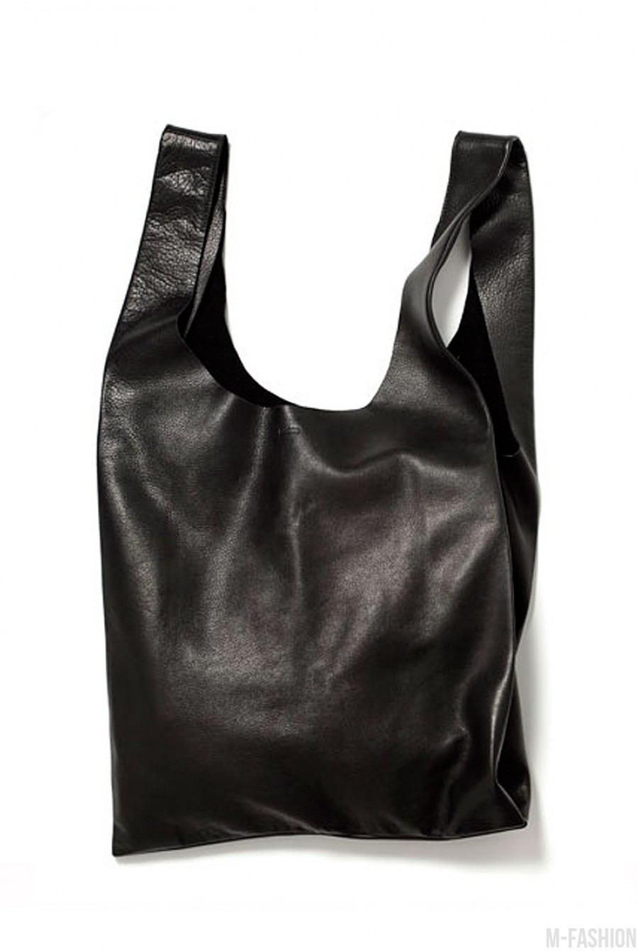 Черная сумка Tote из натуральной кожи- Фото 2