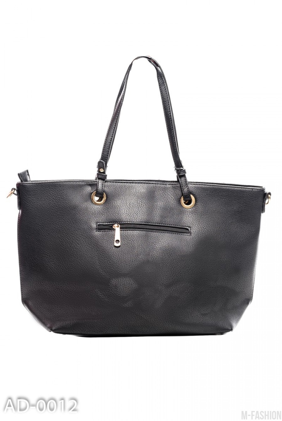 Черная комбинированная сумка из эко-кожи с молниями- Фото 2