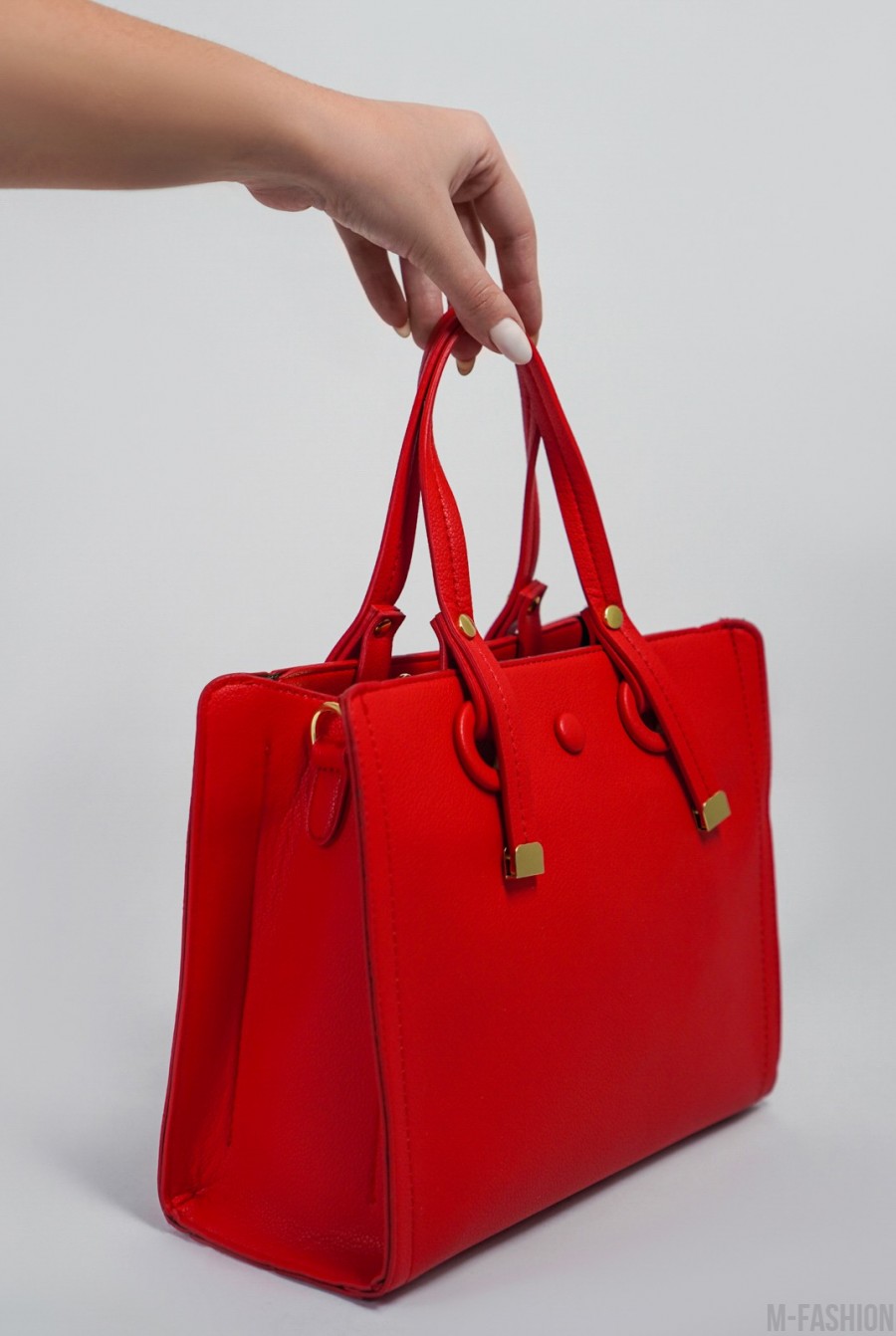 Красная каркасная сумка из эко-кожи- Фото 2