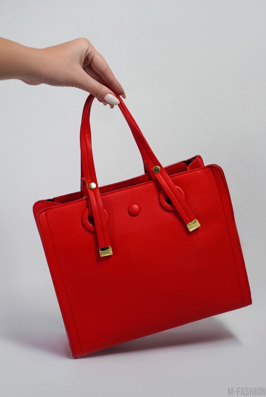 Красная каркасная сумка из эко-кожи - Фото 1