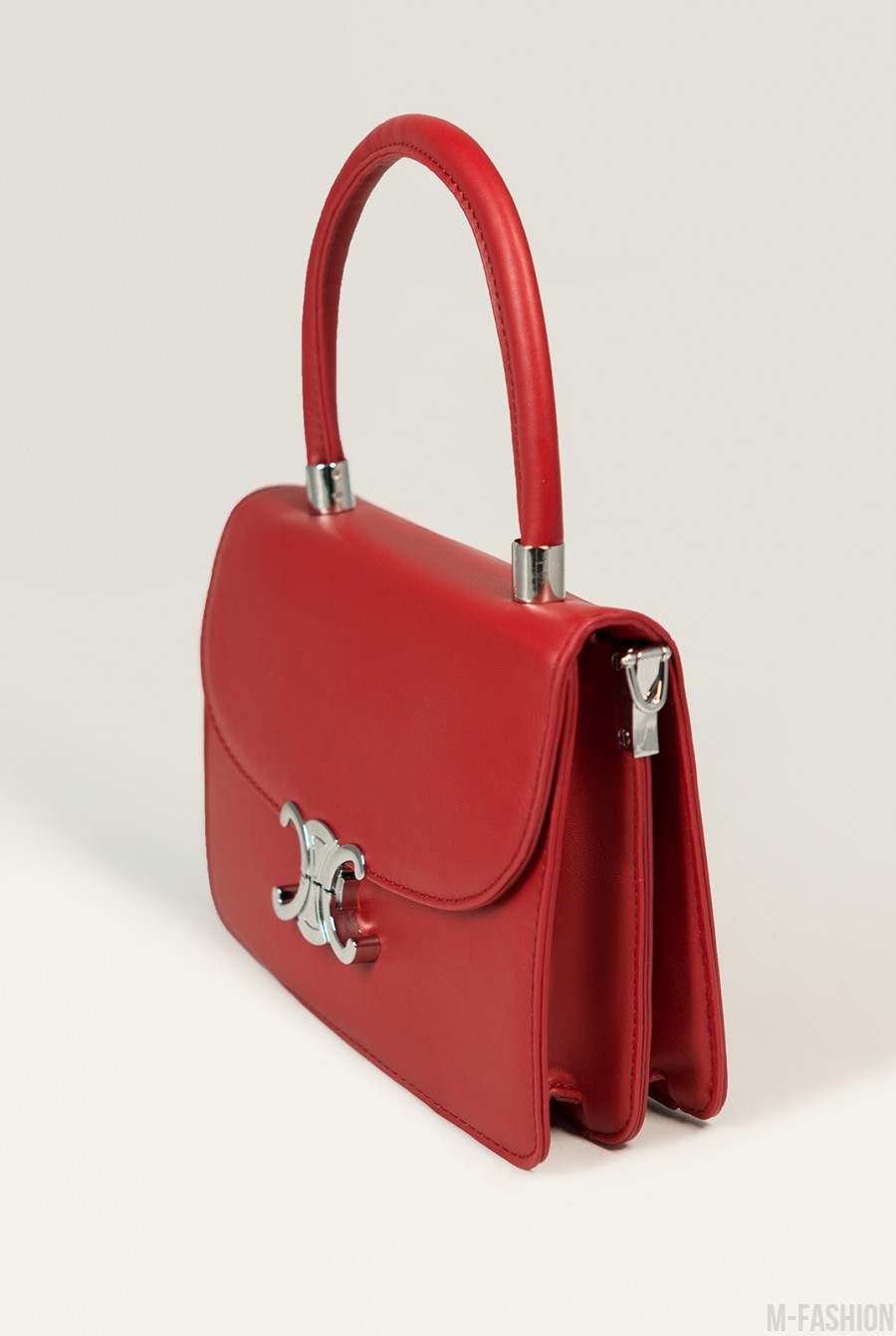 Красная кожаная сумка с механическим замком- Фото 2