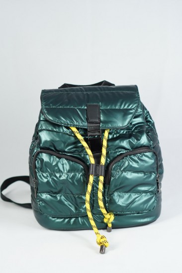 Зеленый болоньевый стеганый рюкзак с карманами