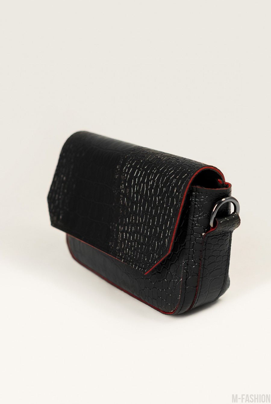 Черная маленькая сумка из фактурной эко-кожи- Фото 2