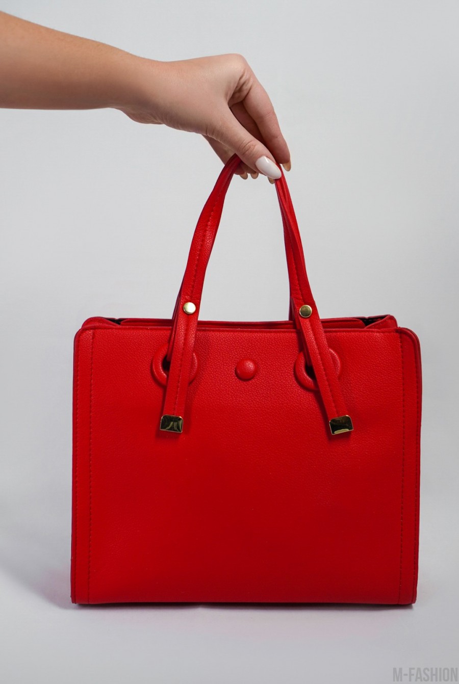 Красная каркасная сумка из эко-кожи- Фото 3