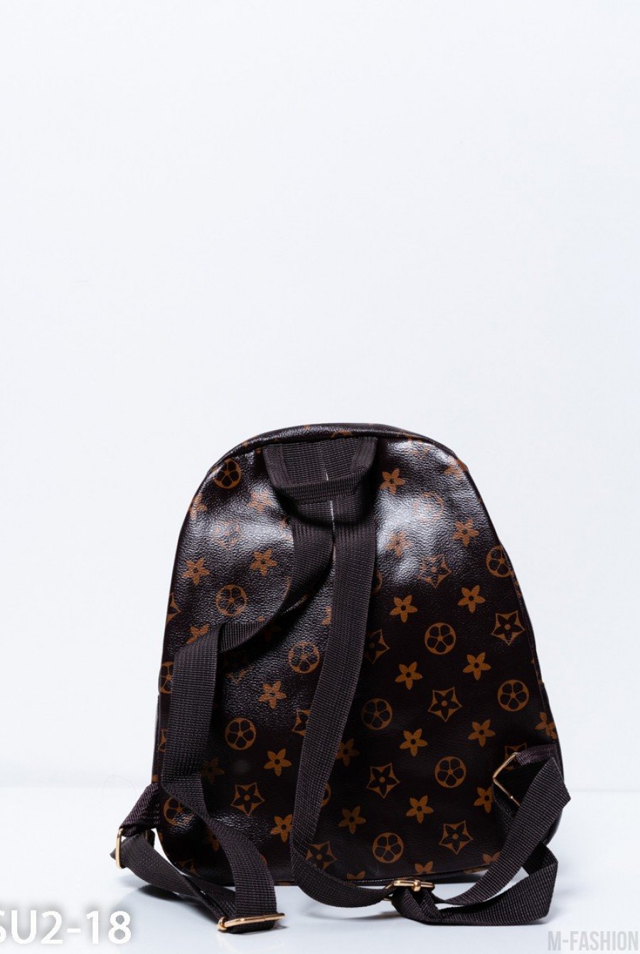 Коричневый принтованный рюкзак из эко-кожи- Фото 3